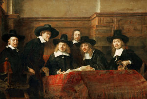 "Los síndicos de los pañeros" es uno de los cuadros que pueden contemplarse en "Rembrandt: The Late Works"