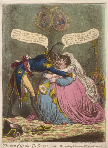 Napoleón fue objeto de numerosas láminas en las que se ridiculizaba su agitada vida amorosa/ Photo Credits: James Gillray, "The First Kiss this Ten Years!", 1803